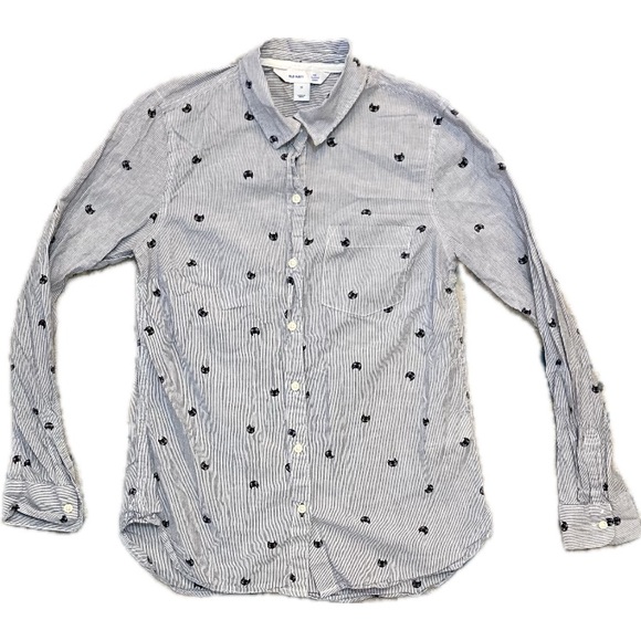 A25 Old Navy “The Classic” Collared Button Shirt Striped Cats Cat Kitty sz XS - Picture 2 of 13